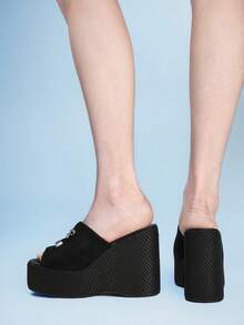 Sugerpunk Women's Thick Sole Sandals, Peep-Toe Platform Wedge Heels, Fashion Shoes - Black - View 5