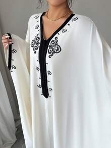 Yasmyna Women's Loose Fit Embroidered Faux Pearl Decorated Turkish Maxi Dress - Multicolor - View 5