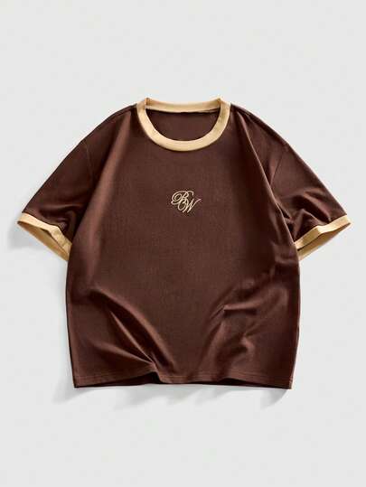 ROMWE MEN Street Life 男士撞色简约字母刺绣短袖休闲T恤