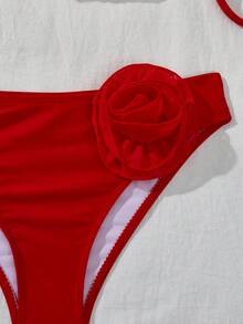 Swim Mod Bộ bikini gợi cảm hở lưng buộc dây phía trước dành cho nữ cỡ lớn, gồm áo và váy che ngoài họa tiết hoa 3D, thích hợp cho kỳ nghỉ hè trên bãi biển. - Đỏ - Xem 5