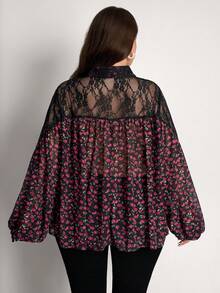 Comfylo 大码女式花卉撞色蕾丝优雅时尚上衣，适合度假、夏季外出、生日、海滩、情人节等场合。 - 彩色 - 查看 4