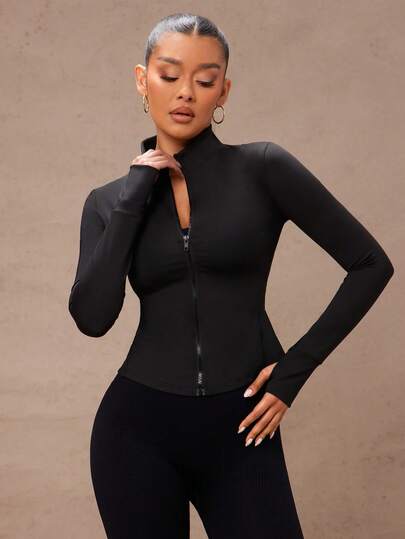 Lumalex 純色拉鍊拇指孔運動外套