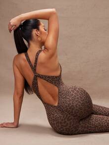 Lumalex 1pc Women Leopard Print Jumpsuit Yoga Workout Tights Gym Women Outfit  Brown Set  Brown Bodysuit  Pink Bodysuit - Coffee Brown - View 7