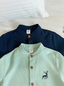 SHEIN Bộ 2 áo sơ mi ngắn tay màu trắng trơn, kiểu dáng thường ngày dễ thương, đơn giản dành cho bé trai, thích hợp cho tiệc sinh nhật, tiệc tùng, biểu diễn, đám cưới. - Nhiều màu - Xem 9