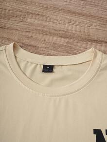 Manfinity Joysei Men's Casual Letter Print Short Sleeve T-Shirt, Summer - Khaki - View 3