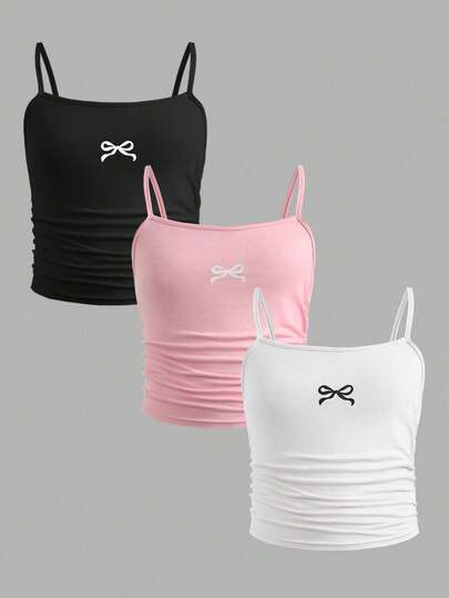 SHEIN 少女修身休闲简约舒适三件套吊带背心套装