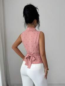 Elenzga 女士优雅浪漫V领收腰衬衫 - 粉色 - 查看 2