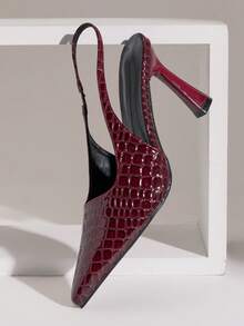 SHUZIA 女士优雅时尚尖头露跟细高跟鞋 - 酒紅色 - 查看 7