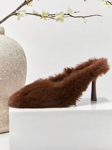 SHUZIA Women's Fashionable Sexy Stilettos Pointy Toe Faux Fur High Heel Pumps For Christmas Valentine's Day - Chocolate Brown - View 3