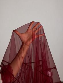 Slumberist Women's Burgundy Sheer Long Bell Sleeve Robe Sexy Mesh Plain Sleepwear With Spaghetti Strap - Burgundy - View 7