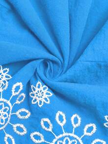 Vivid Eden Damen Blumen Stickerei Rundhals Trägerhemd und weite Hose Lässig 2-teiliges Set - Blau - Übersicht 8