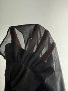 Modelyn Summer Pearl Chiffon Wrap Waist Black Dress, Elegant Short Dress - Black - View 7