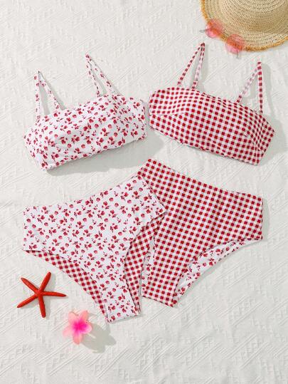 Swim Mod 2026 New Plus Size Reversible Tankini Swimwear Set With Detachable Straps, Sweet