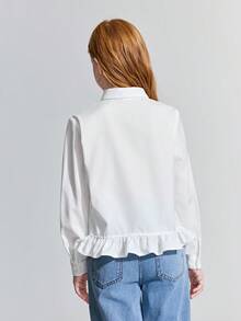 Ontre Blusa casual de manga larga con cuello con volantes para niña preadolescente - Blanco - Ver 2