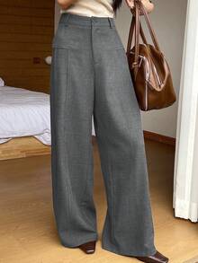 DAZY Women's Casual Solid Color Wide Leg Pants, Spring/Summer Business Casual Woman - Light Grey - View 3