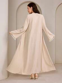 Modelyn Conjunto modesto y elegante de estilo vintage árabe para mujer con diseño de volantes con estampado floral en los puños, ajuste ceñido - Albaricoque - Ver 2