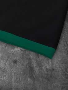 Manfinity Homme Manfinity Hypemode 男士拼接T恤，绿色和黄色巴西足球运动元素及字母印花图案，撞色拼接短袖 - 黑色 - 查看 5