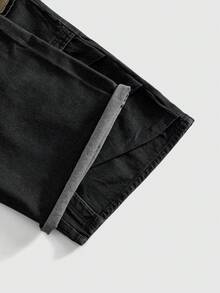 ROMWE MEN Street Life 男士钢琴音符印花抽绳腰宽松牛仔短裤 - 深灰色 - 查看 5