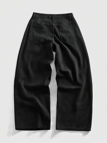 ROMWE MEN Street Life Quần jean denim nam dày dặn, rách rưới, phối nhiều mảnh - màu đen - Xem 8