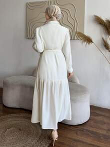 DAZY Women's Elegant Lace Patchwork Belted Mid-Length Dress, Spring/Summer Wedding Guest Dress - Beige - View 2