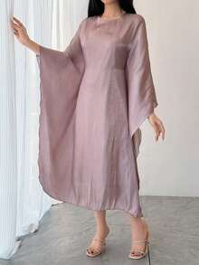 DAZY Women's Elegant Solid Color Long Dress, Spring/Summer Wedding Guest Dress Sundress - Purple - View 3