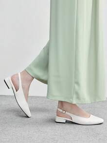 CUCCOO BIZCHIC Women's Exquisite Square Toe Beige Simple Commuter Workplace Wear Low Heel Thick Heel Shoes Exposed Heel Shoes - Off-white - View 3