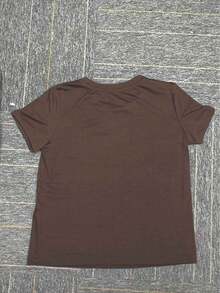 INAWLY Women's Leopard Print Heart Graphic Loose V-Neck Short Sleeve T-Shirt - Brown - View 2