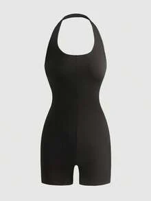 SHEIN Teen Girls Sleeveless Jumpsuit & Shorts, Elastic Slim-Fit Romper - Black - View 1