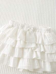 Cozy Pixies 女婴豹纹弹力腰荷叶边半身裙，百搭舒适 - 白色 - 查看 3