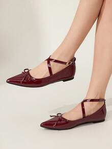 CUCCOO CHICEST 女士尖头蝴蝶结装饰搭扣优雅鞋 - 酒紅色 - 查看 1