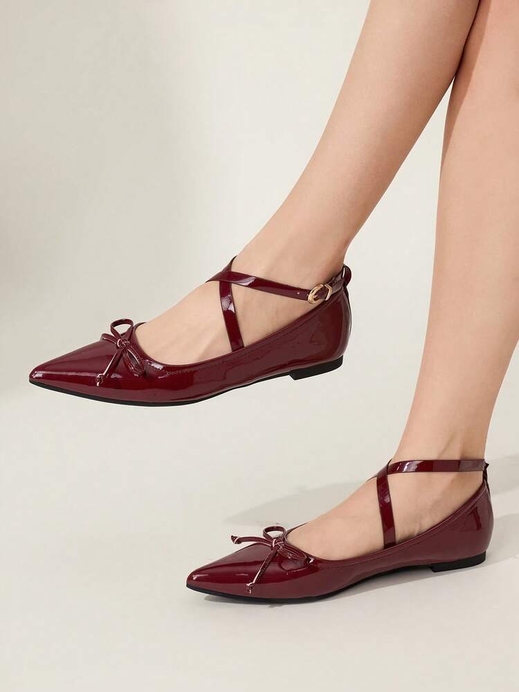 CUCCOO CHICEST Women's Pointed Toe Bow Decor Buckle Elegant Shoes Valentine's Day Elegant Shoes