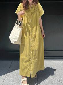 FRIFUL فستان نسائي طويل مطوي مفرغ مرفرف، كريمي أصفر، مناسب للعيد الميلاد والعطلات والعطلات الشاطئية - أصفر - مشاهدة 6