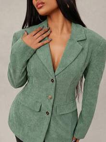 Radiana Set elegante vintage da pendolare in velluto a coste verde - blazer aderente + gonna a vita bassa 2 pezzi (inclusi i cuscinetti per le spalle), set elegante francese per appuntamenti, feste, vacanze, occasioni formali - Verde - Visualizzare 1