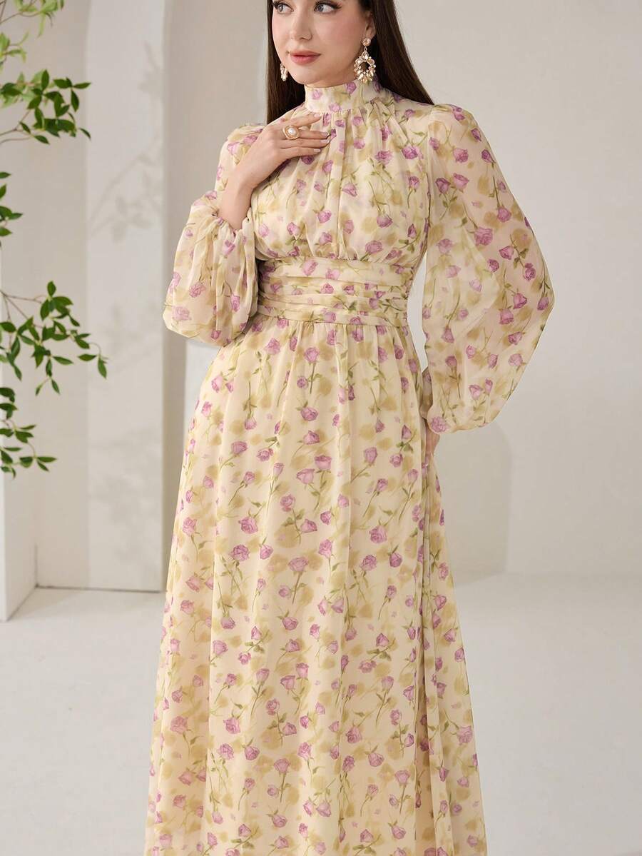 Veilorie 女士优雅碎花阿拉伯风格连衣裙 - 彩色 - 查看 1