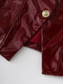 Franclia New Autumn Burgundy PU Vest Jacket For Women, Fashionable Commuter Suit, Street Style, Elegant Blazer, Metal Button Top, Commuter, Business - Burgundy - View 6