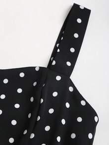 Sweetra 女士优雅无袖法式方领波点收腰长裙 - 黑色 - 查看 4