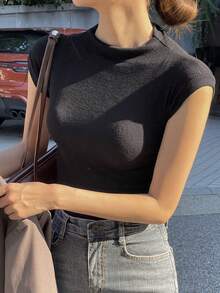 DAZY Solid Batwing Sleeve Tee - Black - View 4