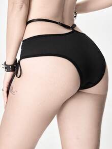 ROMWE Quần lót gợi cảm kiểu Gothic Punk với họa tiết đục lỗ và dây buộc. - màu đen - Xem 3