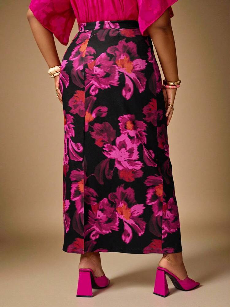 Plus Size Women Floral Print Casual Versatile Holiday Skirt,Flower/Summer/Spring/Vacation Elegant Women Long Floral Skirt Vacation Women Holiday For Women Beach Vacation For Women