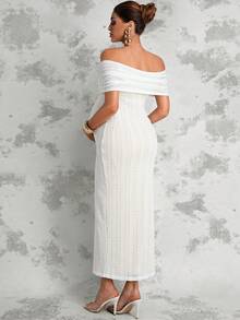 MaterniChic Maternity Clothes Maternity  Dress Summer Pregnant Clothes White Maternity Dress, Off-Shoulder, Slim Fit, Long Seaside Dress, High-Elasticity Lace, Comfortable, Soft And Elegant - Apricot - View 2