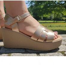 Sandalias de plataforma casual alto 5 en piel sintetico - Oro rosa - Ver 6