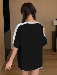 DAZY Women's Loose Drop Shoulder Short Sleeve T-Shirt With Slogan Print HEARTEN LIFE IS MEANT TO BE ENJOYED AND WE SHOULD MAKE THE MOST OF EVERY MOMENT AND CHERISH THE PEOPLE AND EXPERIENCES THAT BRING US JOY SEIZE THE DAY - Black - View 5