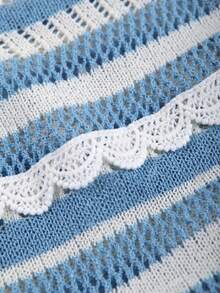 Lyxana 时尚百搭镂空条纹女士针织上衣 - 藍白色 - 查看 5