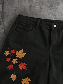 AXEPEAK Men's Maple Leaf Pattern Denim Shorts - Black - View 3