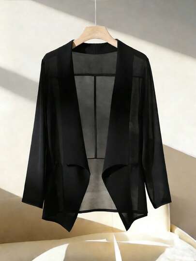 Franclia Women's Solid Color Casual Versatile Lightweight Chiffon Blazer