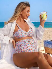 Momance Bộ bikini bầu họa tiết hoa nhí xếp ly - Nhiều màu - Xem 3