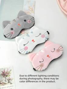 1 件 12*19 厘米卡通猫睡眠遮光眼罩，舒适透气眼罩，适合家庭、办公室、旅行、卧室、学校、午睡、生日礼物 - 彩色 - 查看 8