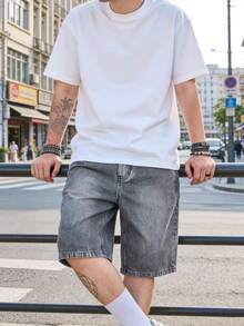 GENTILAND Quần short denim nam dáng rộng, túi xéo, chất liệu denim mài, thích hợp cho mùa hè. - Xám - Xem 4