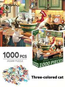 一盒1000片拼图玩具，尺寸70厘米*50厘米，油画风景和卡通图案，成人减压，装饰艺术品，适合作为万圣节、圣诞节、生日礼物 - 彩色 - 查看 5