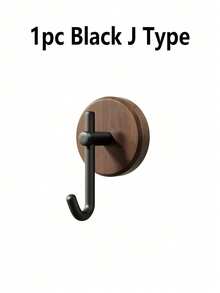 1pc Walnut Wood Door Mounted Hook With Adhesive, Single Wall Hook For Hanging Clothes Without Drilling - Multicolor - View 8